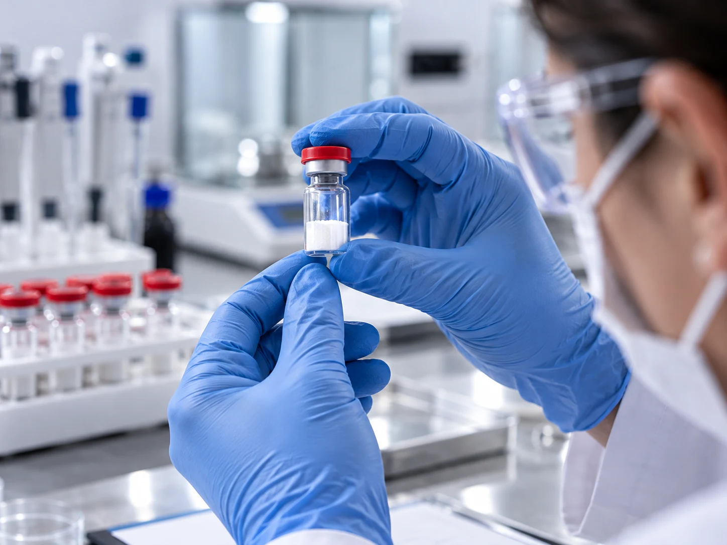 Ilustración fotográfica de un profesional evaluando una muestra en un laboratorio