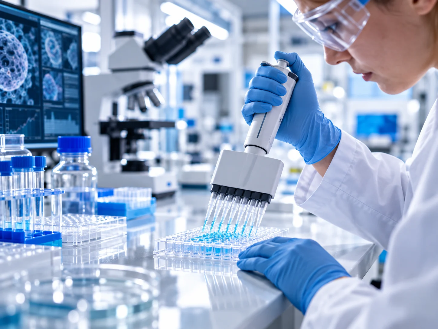 Fotografía ilustrativa de investigación bioquímica en laboratorio
