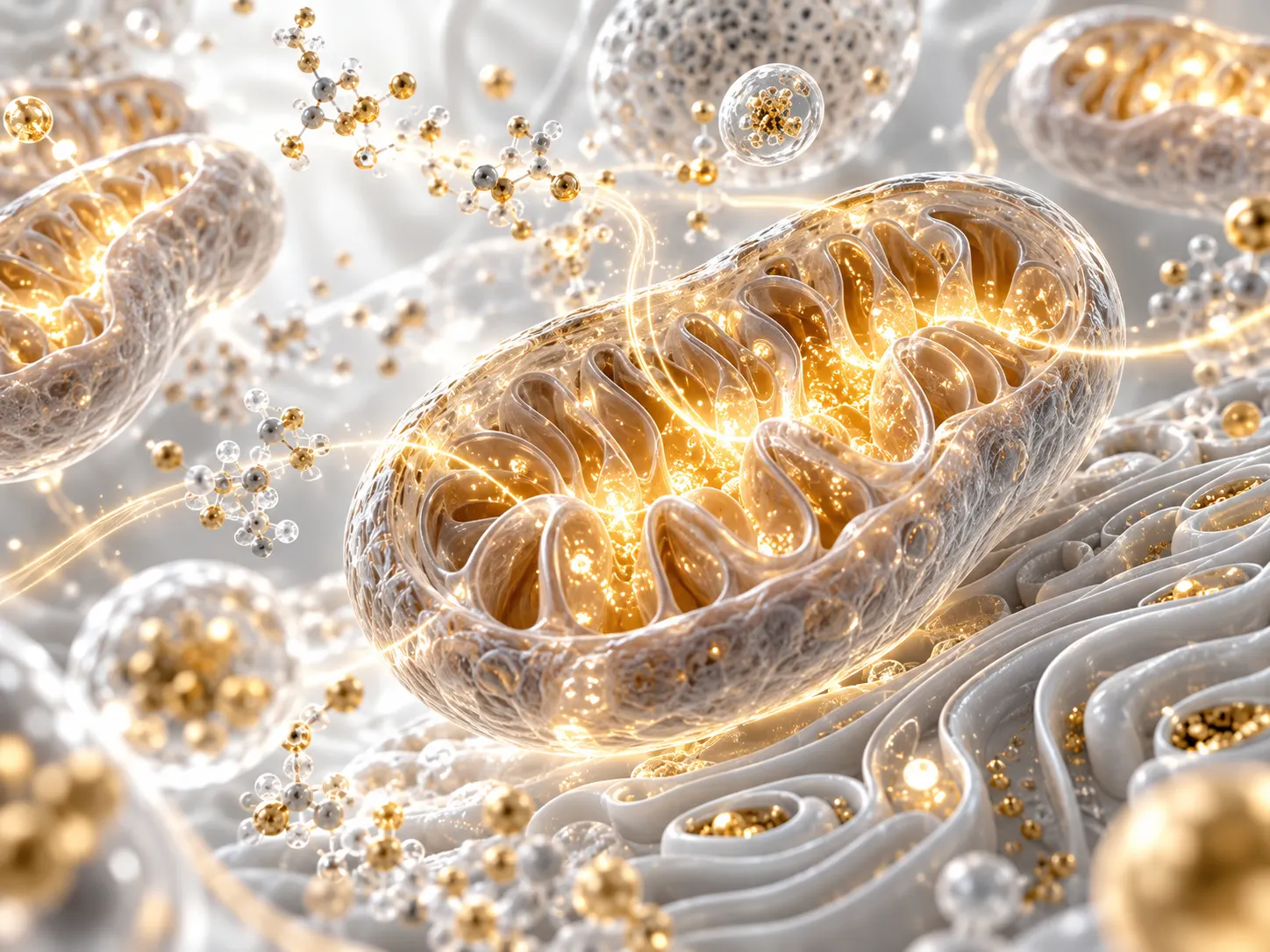 Visualización conceptual de procesos de metabolismo energético celular