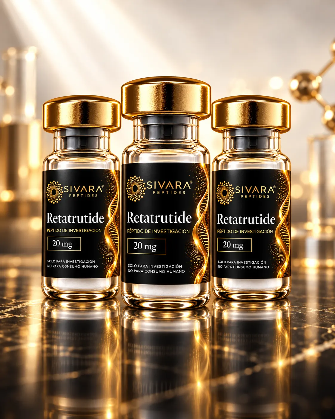 Tres frascos de Retatrutide SIVARA 20 mg