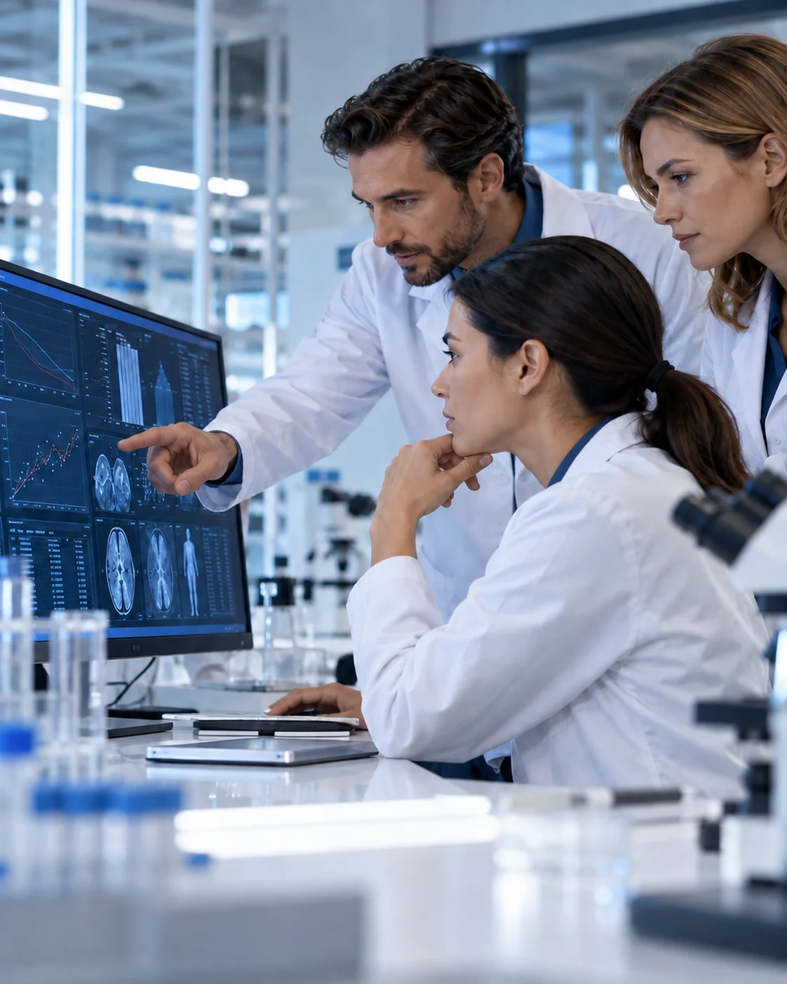 Escena conceptual de profesionales analizando datos de investigación clínica metabólica